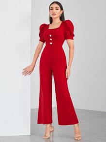 Modelyn Elegant Eenkleurig Jumpsuit Voorpand met Knoopjes