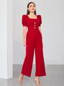 Modelyn Elegant Eenkleurig Jumpsuit Voorpand met Knoopjes