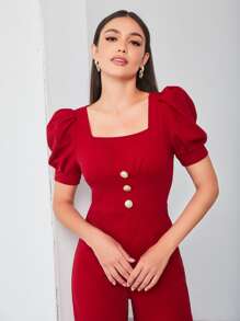 Modelyn Elegant Eenkleurig Jumpsuit Voorpand met Knoopjes