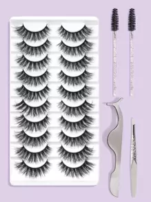 MAGEFY 10 cặp lông mi giả tự nhiên nguyên sợi & 2 cọ chải mi & dụng cụ hỗ trợ mi giả & nhíp, mi giả Manga mỏng nhẹ dùng hàng ngày, vật dụng thiết yếu khi đi du lịch, mi giả, lông mi giả - màu đen - Xem 1