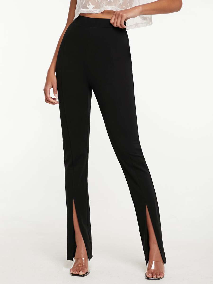 SHEIN Tall 高腰下擺開叉緊身褲 - 黑色 - 查看 1