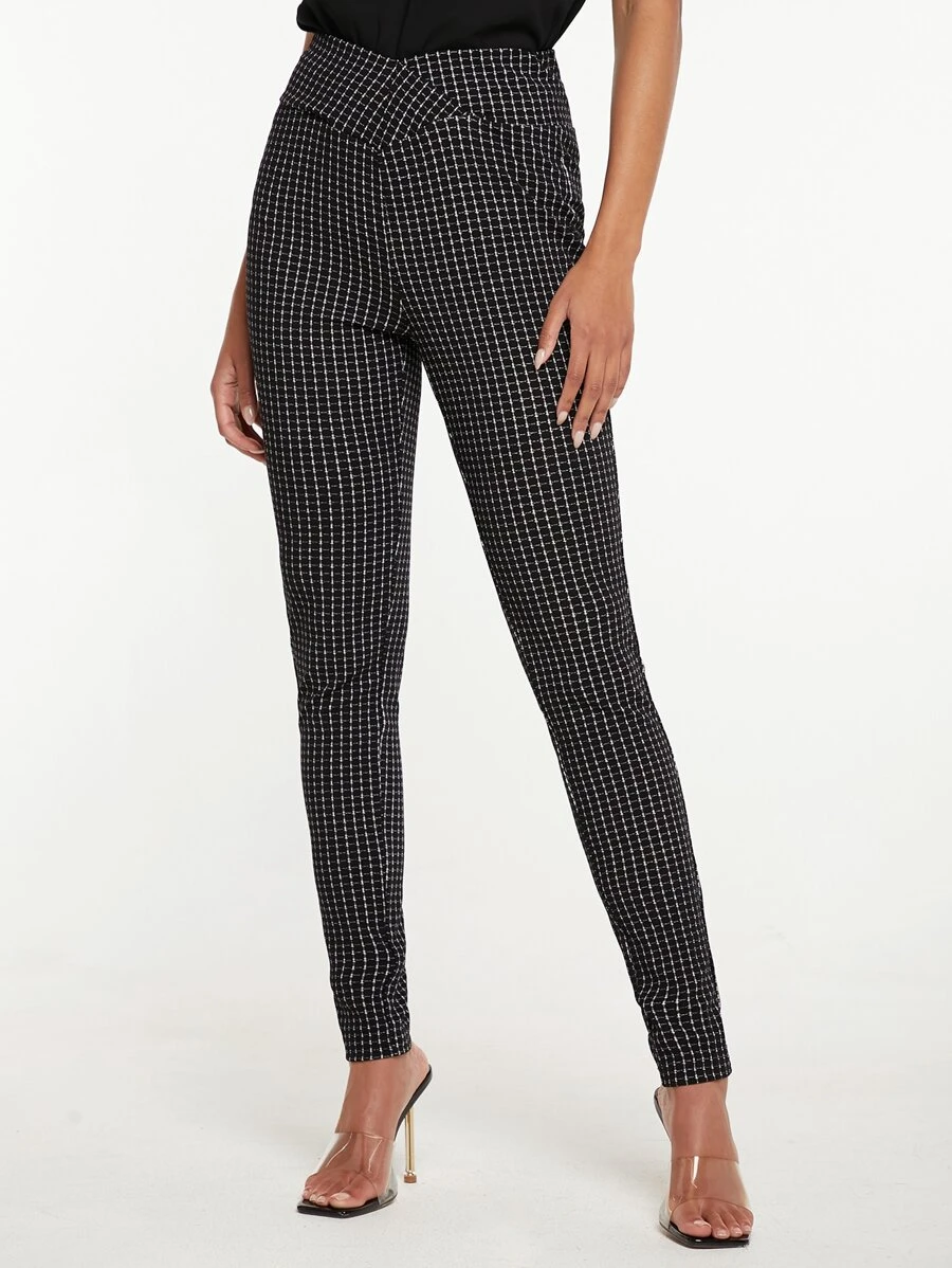 SHEIN Tall 高腰格紋緊身褲 - 黑與白 - 查看 1