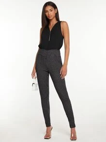 SHEIN Tall 高腰格紋緊身褲 - 黑與白 - 查看 3