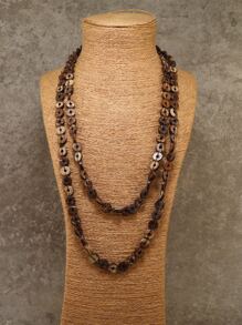 Wood Bead Beaded Necklace - Coffee Brown - View 3