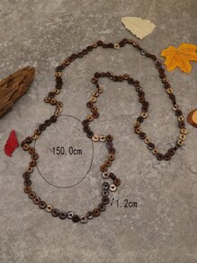 Wood Bead Beaded Necklace - Coffee Brown - View 5