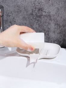 1个简约优雅沥水皂碟，塑料沥水皂托，浴室皂架，水槽皂盒，浴室配件 - 白色 - 查看 4