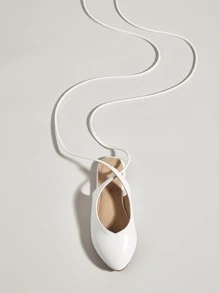 女孩腿部繫帶設計條帶平底鞋 - 白色 - 查看 2