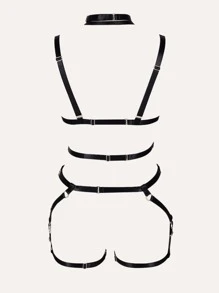 Ring Linked Garter Harness Bodysuit - Black - View 2