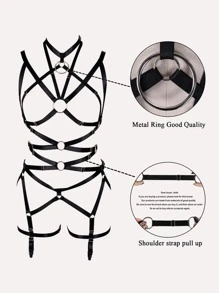 Ring Linked Garter Harness Bodysuit - Black - View 3