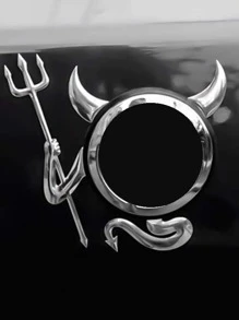 1 pieza pegatina logo de coche con diseño de diablo estéreo 3D - Plateado - Ver 1