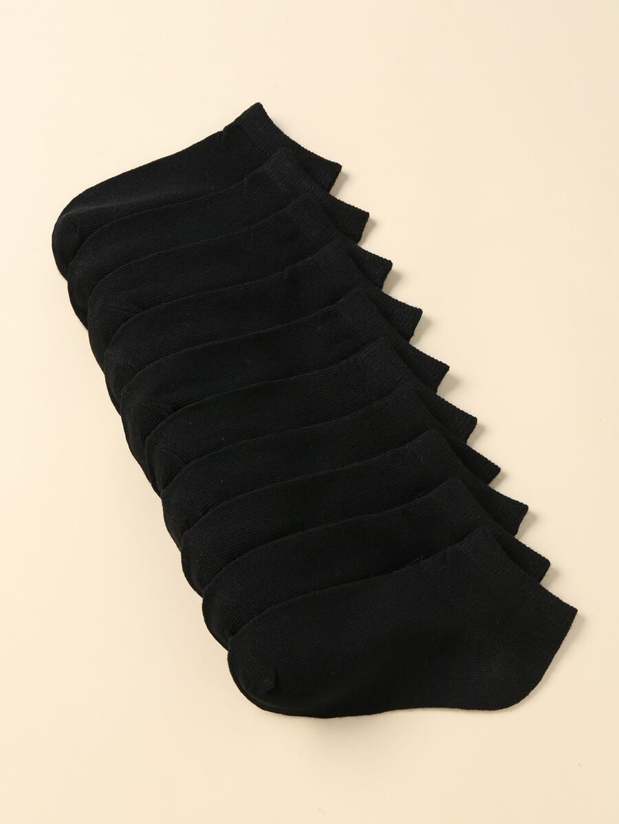 10對兒童素色短襪 - 黑色 - 查看 1