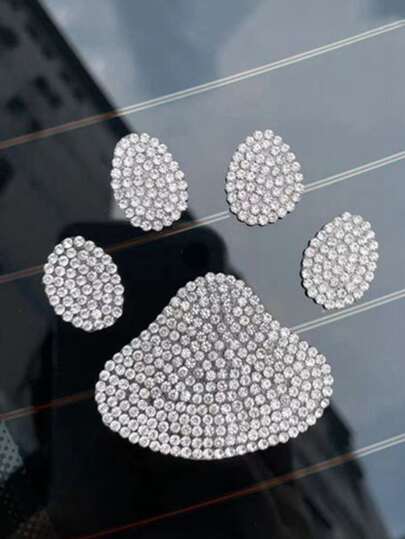 1pc Rhinestone Decor Paw Print Car Sticker