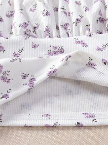 SHEIN 女孩碎花褶邊吊帶上衣 - 白色 - 查看 4