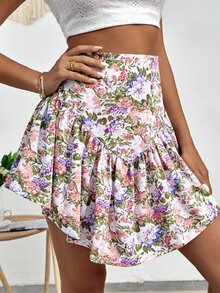 Falda con estampado floral bajo con fruncido - Multicolor - Ver 3