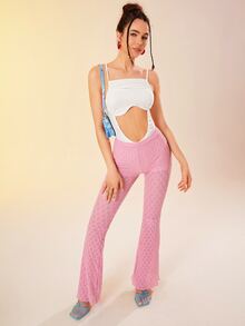 Cut Out Ruched Tie Front Lace-up Backless Cami Bodysuit - White - View 4