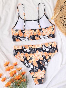Summer Beach Random Floral Print High Waist Bikini - Multicolor - View 5