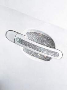 2 piezas con diseño de diamante de imitación de coche manija de la puerta Pegatina Conjunto - Plateado - Ver 1