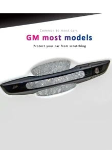 2 piezas con diseño de diamante de imitación de coche manija de la puerta Pegatina Conjunto - Plateado - Ver 3