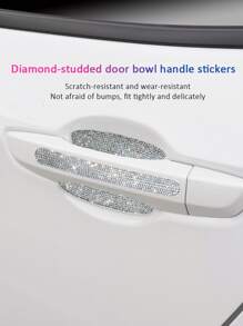 2 piezas con diseño de diamante de imitación de coche manija de la puerta Pegatina Conjunto - Plateado - Ver 5