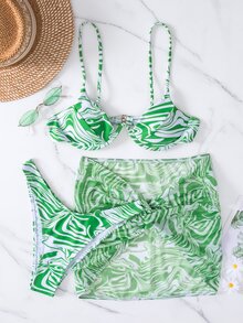 3packs Random Allover Print Underwire Bikini - Green - View 3