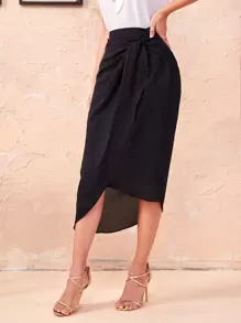 Modelyn Twist Front Wrap Hem Skirt - Black - View 5