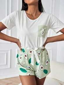 Bộ đồ ngủ/Bộ đồ ngủ phía trước có đồ họa hoạt hình - Nhiều màu - Xem 4