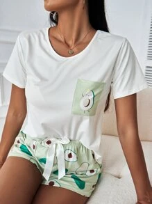 Bộ đồ ngủ/Bộ đồ ngủ phía trước có đồ họa hoạt hình - Nhiều màu - Xem 5