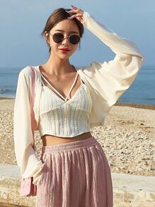 DAZY 1 pieza top bolero de manga raglán - Beis - Ver 1