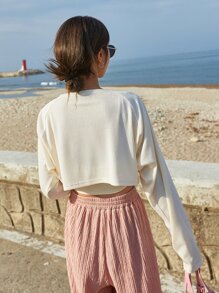 DAZY 1 pieza top bolero de manga raglán - Beis - Ver 2