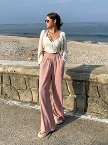 DAZY 1 pieza top bolero de manga raglán - Beis - Ver 5