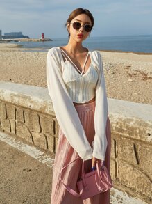 DAZY 1 pieza top bolero de manga raglán - Beis - Ver 7