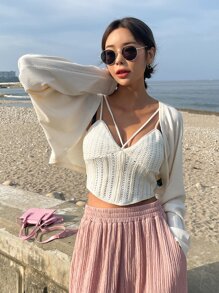 DAZY 1 pieza top bolero de manga raglán - Beis - Ver 8