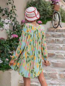 Rusttydustty 滿版印花燈籠袖連衣裙 - 彩色 - 查看 2