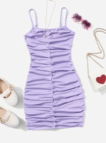 SHEIN Girlism 少女纯色修身吊带连衣裙