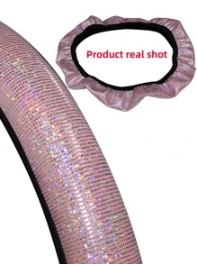 1pc Glitter Car Steering Wheel Cover, Car Accessories Women - Pink - View 4