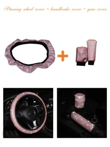 MEIKAXIU 3 cái vô lăng xe hơi và phanh tay và nắp sang số - Hồng - Xem 7