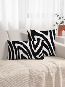 1pc Abstract Print Cushion Cover Without Filler Modern Throw Pillow Cover, For Sofa, Couch, Living Room - Black and White - View 1