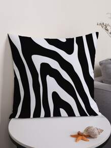 1pc Abstract Print Cushion Cover Without Filler Modern Throw Pillow Cover, For Sofa, Couch, Living Room - Black and White - View 4