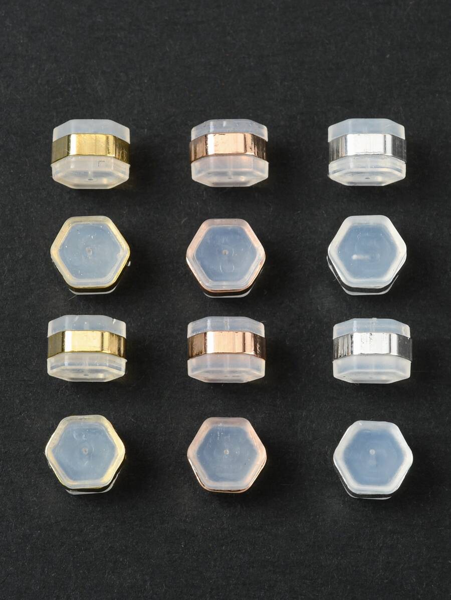 1包16入組4色矽膠耳螺母耳環後帶黃銅配件六邊形無鎘、無鎳、無鉛混色幾何耳環後塞 - 彩色 - 查看 1