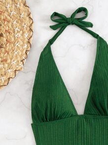 Bañador una pieza con cordón trasero halter - Verde Oscuro - Ver 3
