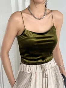 DAZY Áo Cami nhung rắn - Màu xanh Ô liu - Xem 1