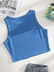 SHEIN EZwear Top tank crop tejido de canalé con estampado de letra - Azul - Ver 2