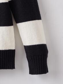 Niños Jersey de rayas & con patrón de letra de cuello polo - Blanco y Negro - Ver 5