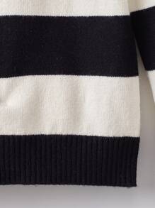 Niños Jersey de rayas & con patrón de letra de cuello polo - Blanco y Negro - Ver 6