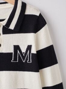 Niños Jersey de rayas & con patrón de letra de cuello polo - Blanco y Negro - Ver 7