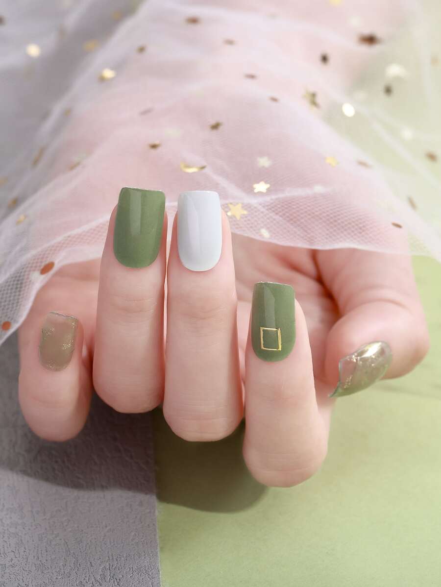 Beauty Sticker 1 hoja brillante Pegatina de arte de uña & 1 pieza Lima de uña - Multicolor - Ver 1