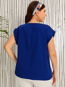 大碼袖口百褶蝙蝠袖襯衫 - 寶藍色 - 查看 2