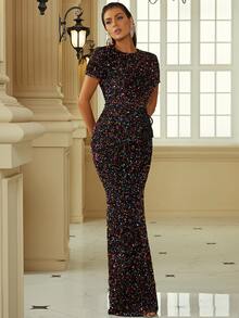 Missord Đầm Lộ Lưng Dây kéo Buộc lại Đồ họa Hấp dẫn - màu đen - Xem 7