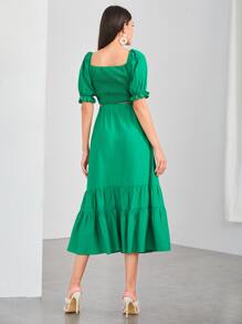 SHEIN VCAY Top de manga farol pecho con fruncido & Falda bajo con fruncido - Verde - Ver 2