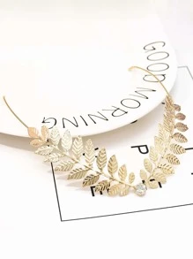 Rhinestone & Leaf Decor Headband - Gold - View 2